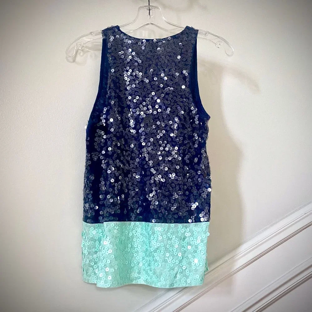 J. Crew Navy and Mint Sequin Tank Top